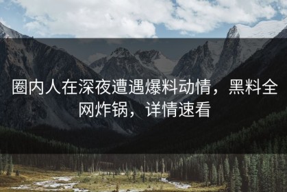 圈内人在深夜遭遇爆料动情，黑料全网炸锅，详情速看