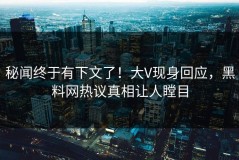 秘闻终于有下文了！大V现身回应，黑料网热议真相让人瞠目