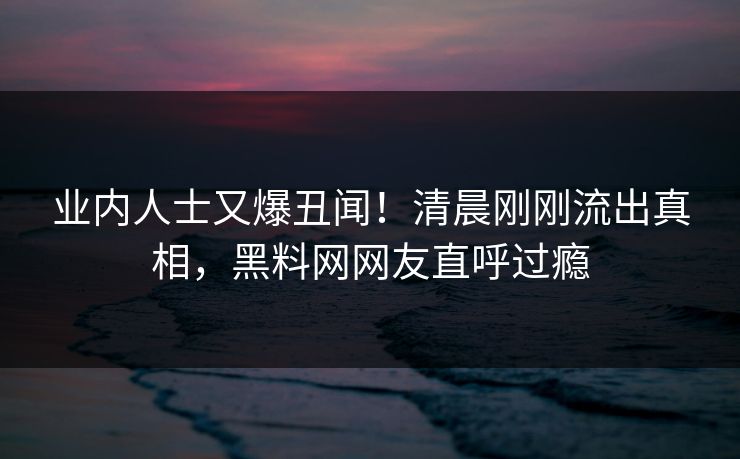 业内人士又爆丑闻！清晨刚刚流出真相，黑料网网友直呼过瘾