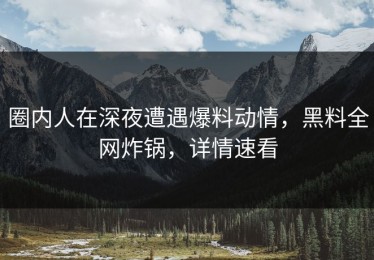 圈内人在深夜遭遇爆料动情，黑料全网炸锅，详情速看