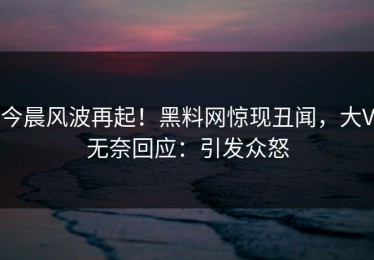 今晨风波再起！黑料网惊现丑闻，大V无奈回应：引发众怒