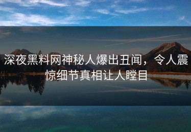 深夜黑料网神秘人爆出丑闻，令人震惊细节真相让人瞠目