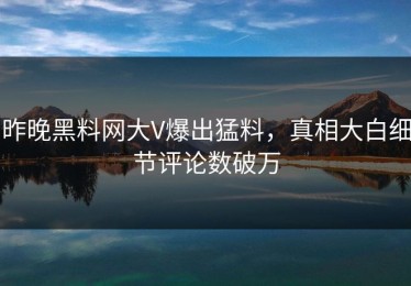 昨晚黑料网大V爆出猛料，真相大白细节评论数破万
