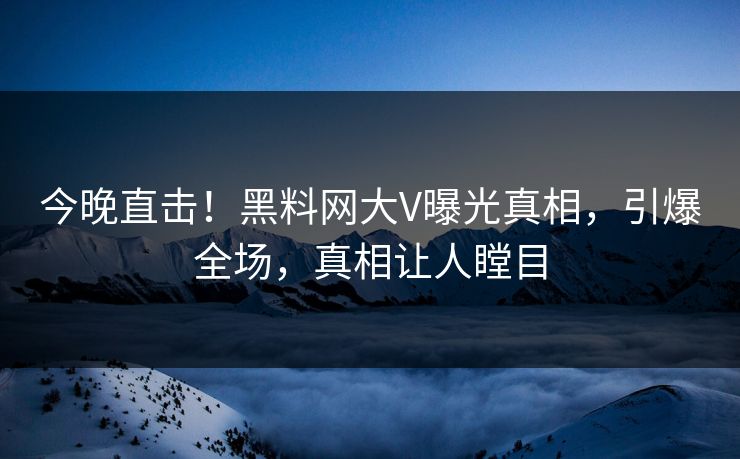 今晚直击！黑料网大V曝光真相，引爆全场，真相让人瞠目