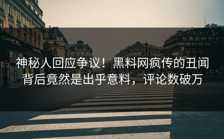 神秘人回应争议！黑料网疯传的丑闻背后竟然是出乎意料，评论数破万