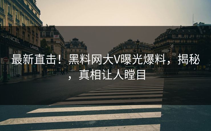 最新直击！黑料网大V曝光爆料，揭秘，真相让人瞠目