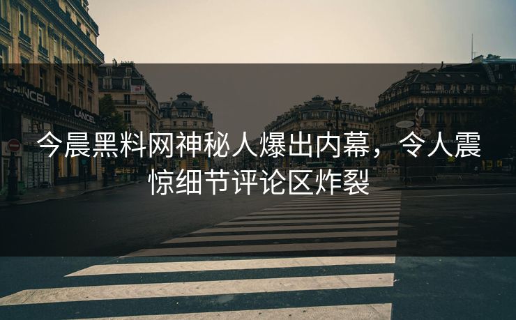 今晨黑料网神秘人爆出内幕，令人震惊细节评论区炸裂